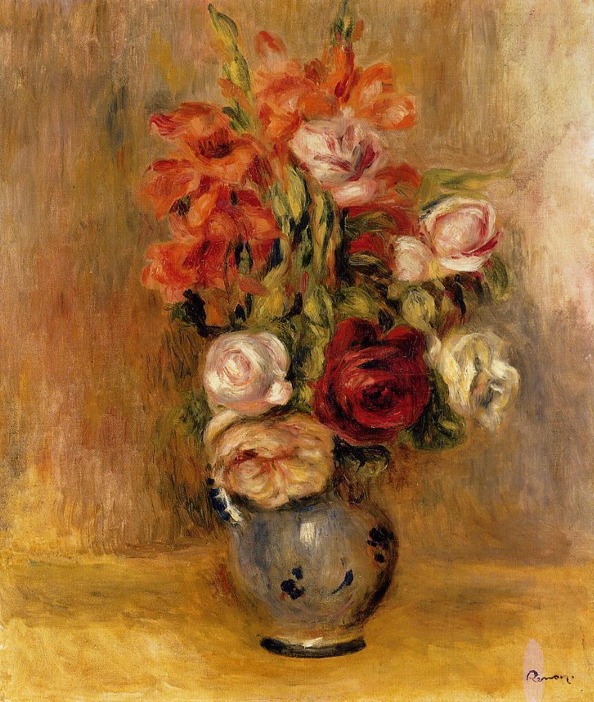 Vase of Gladiolas and Roses - Pierre-Auguste Renoir painting on canvas